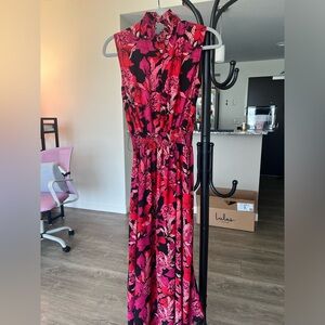 Red/Pink, High-Low, High neck, Floral Maxi Dress - Nanette Lepore - Size 2